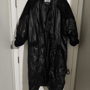 Black Long Leather Trench Coat Considered A Car Coat Vintage 1980